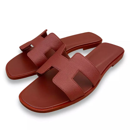 Sandalias Hermès burdeos y naranja