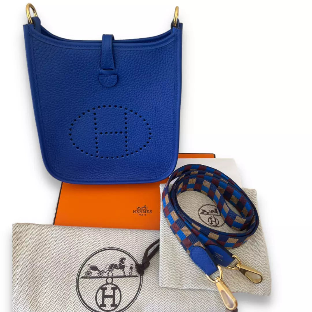 Hermès Evelyne 16 Crossbody Bag Bleu Thalassa Clemence Blue Leather