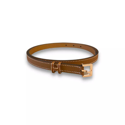 HERMÈS GOLD LEATHER ROSE BUCKLE POP H 15 BELT