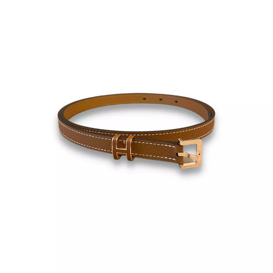 HERMÈS GOLD LEATHER ROSE BUCKLE POP H 15 BELT