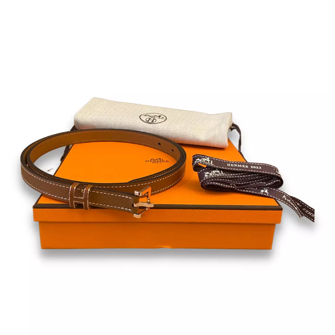 HERMÈS GOLD LEATHER ROSE BUCKLE POP H 15 BELT