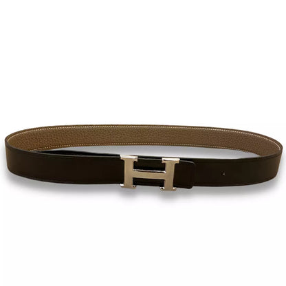HERMÈS H BUCKLE ETOUPE/BLACK REVERSIBLE BELT