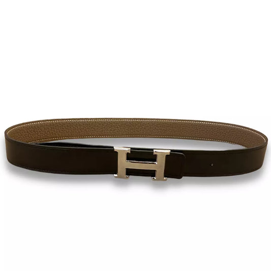 HERMÈS H BUCKLE ETOUPE/BLACK REVERSIBLE BELT