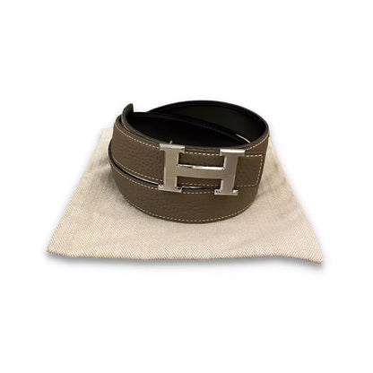 HERMÈS H BUCKLE ETOUPE/BLACK REVERSIBLE BELT