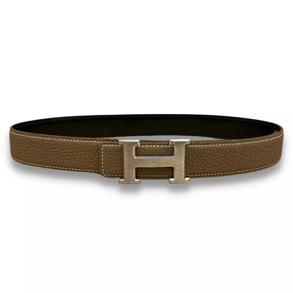HERMÈS H BUCKLE ETOUPE/BLACK REVERSIBLE BELT