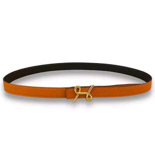 HERMÈS H CURSIVES ORANGE/BLACK REVERSIBLE BELT