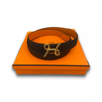 HERMÈS H CURSIVES ORANGE/BLACK REVERSIBLE BELT