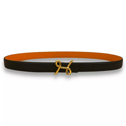 HERMÈS H CURSIVES ORANGE/BLACK REVERSIBLE BELT