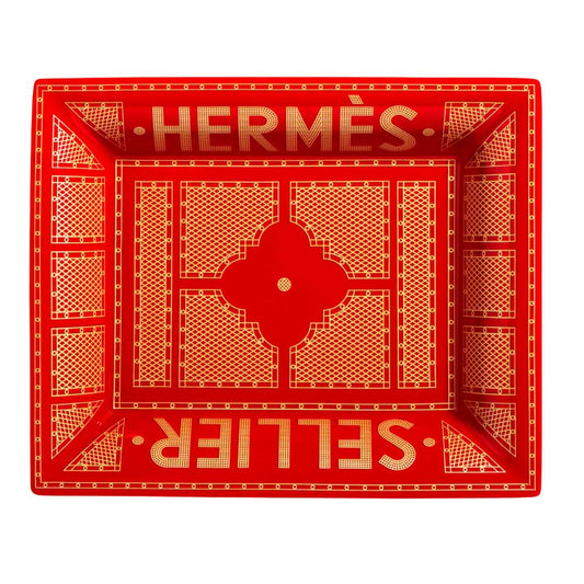HERMÈS PORCELAIN RED CHANGE TRAY SELLIER