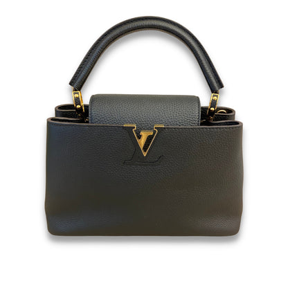 LOUIS VUITTON LV BLACK LEATHER CAPUCINE MM BAG