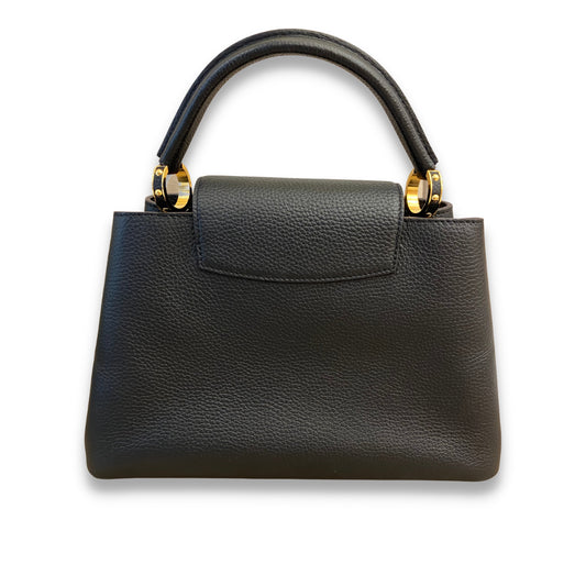LOUIS VUITTON LV BLACK LEATHER CAPUCINE MM BAG