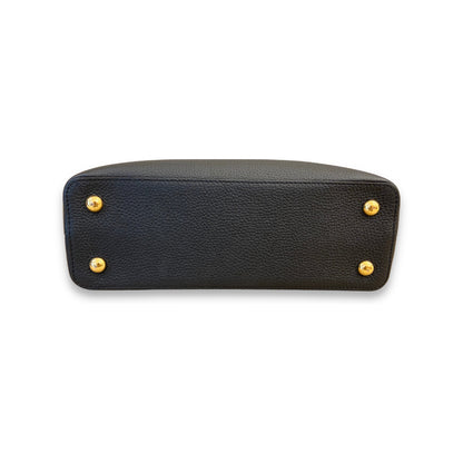 LOUIS VUITTON LV BLACK LEATHER CAPUCINE MM BAG