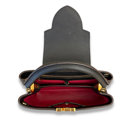 LOUIS VUITTON LV BLACK LEATHER CAPUCINE MM BAG