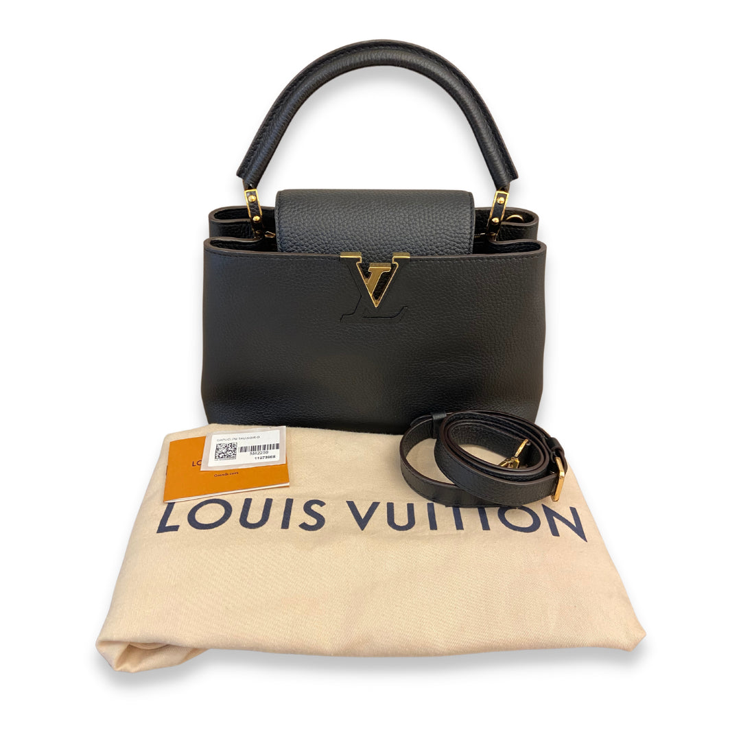 LV Louis Vuitton Black Leather Capucine MM Bag
