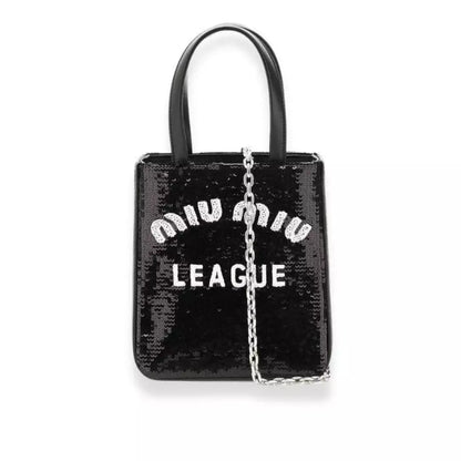 MINI BOLSO SHOPPER MIU MIU LEAGUE CON LENTEJUELAS NEGRAS