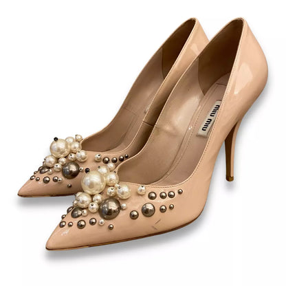 MIU MIU BEIGE PEARLS STILETTOS