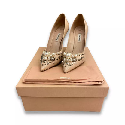MIU MIU BEIGE PEARLS STILETTOS