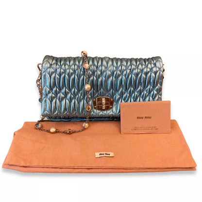 MIU MIU BLUE/CRYSTAL SATIN BAG
