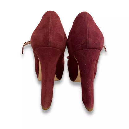 MIU MIU BURGUNDY SUEDE MARY JANE BOW PLATFORM