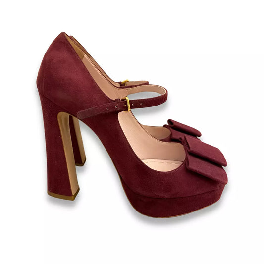 MIU MIU BURGUNDY SUEDE MARY JANE BOW PLATFORM