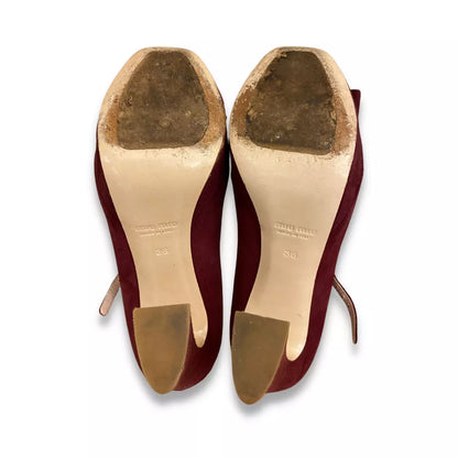 MIU MIU BURGUNDY SUEDE MARY JANE BOW PLATFORM