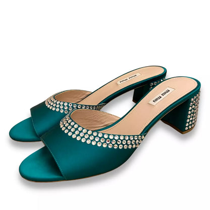 MIU MIU GREEN/CRYSTAL MULE
