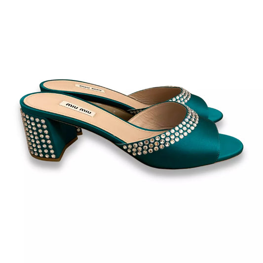 MIU MIU GREEN/CRYSTAL MULE