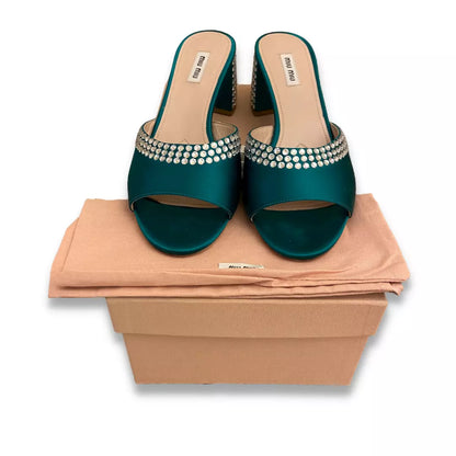 MIU MIU GREEN/CRYSTAL MULE