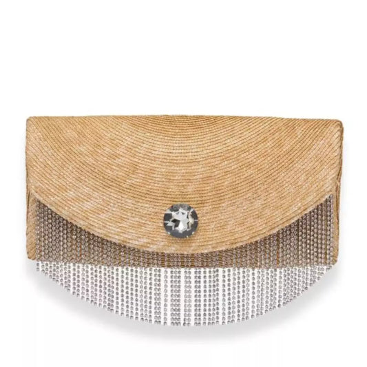 MIU MIU STRAW CLUTCH WITH CRYSTALS