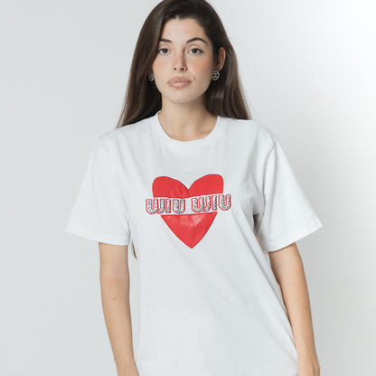 MIU MIU WHITE COTTON EMBELLISHED HEART T-SHIRT