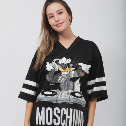 Camisa negra con estampado DJ del Pato Donald de Moschino