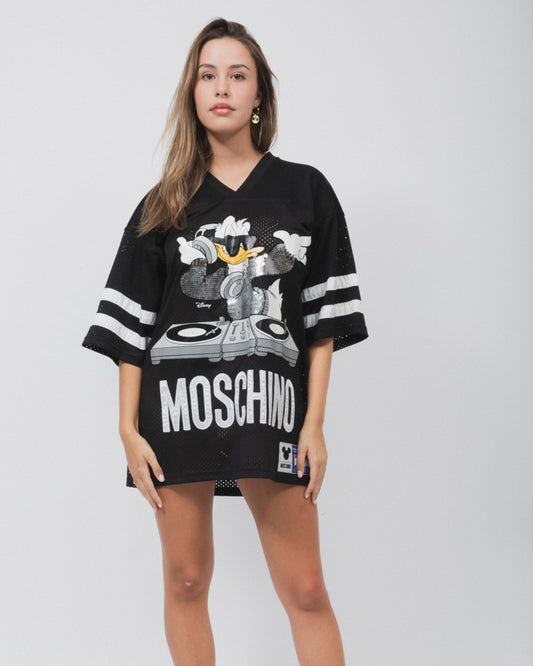 Camisa negra con estampado DJ del Pato Donald de Moschino