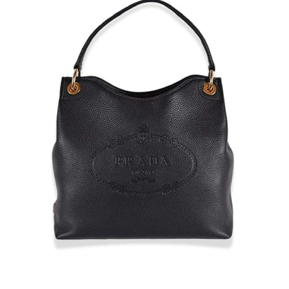 PRADA BLACK VITELLO PHOENIX LEATHER LOGO HOBO TOTE BAG – EYE PRADA BLACK VITELLO PHOENIX LEATHER LOGO HOBO TOTE BAG – EYE