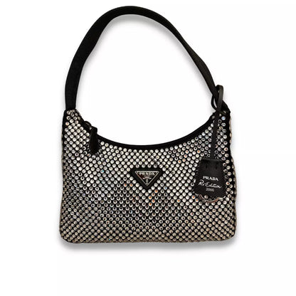 Bolso Prada de satén negro con cristales