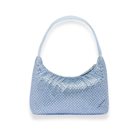 Bolso Prada de satén azul con cristales