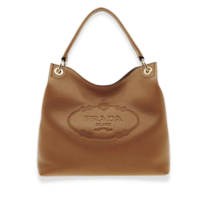 PRADA CAMEL VITELLO PHOENIX LEATHER LOGO HOBO TOTE BAG – EYE PRADA CAMEL VITELLO PHOENIX LEATHER LOGO HOBO TOTE BAG – EYE