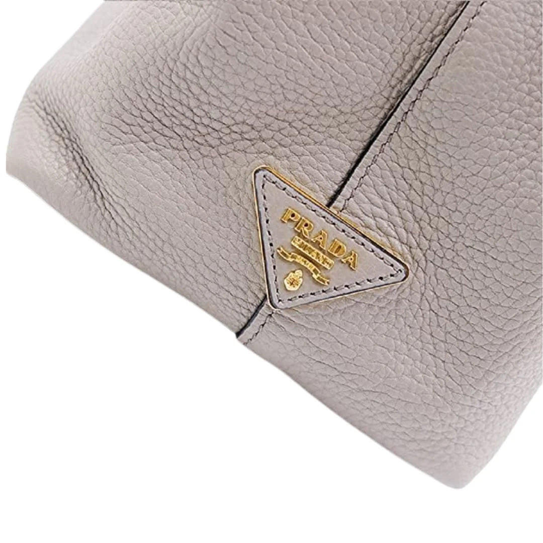 New Prada Vitello Phenix Grey Leather Embossed Logo Hobo Tote Bag 1BC051