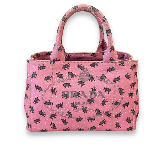 Prada CANAPA PINK ELEPHANTS TOTE BAG