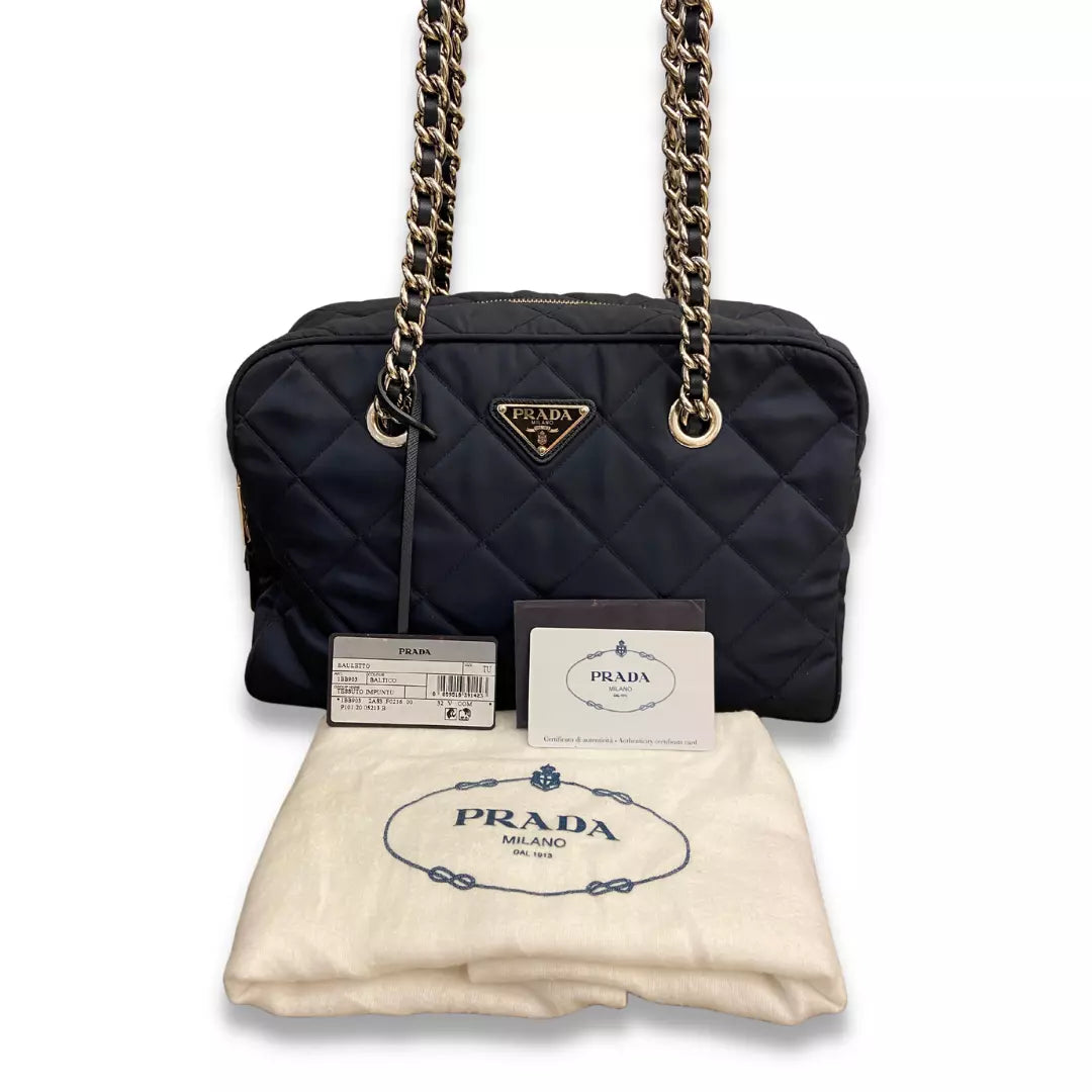 Prada Chain Shoulder Bag Quilted Tessuto Medium