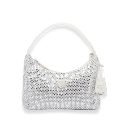 Bolso Prada de satén blanco con cristales