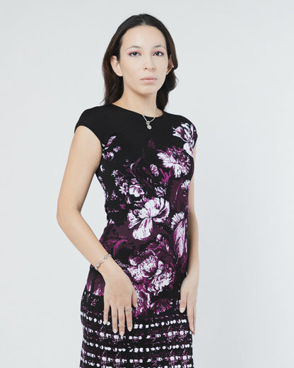 VESTIDO DE CÓCTEL NEGRO/MORADO DE ROBERTO CAVALLI