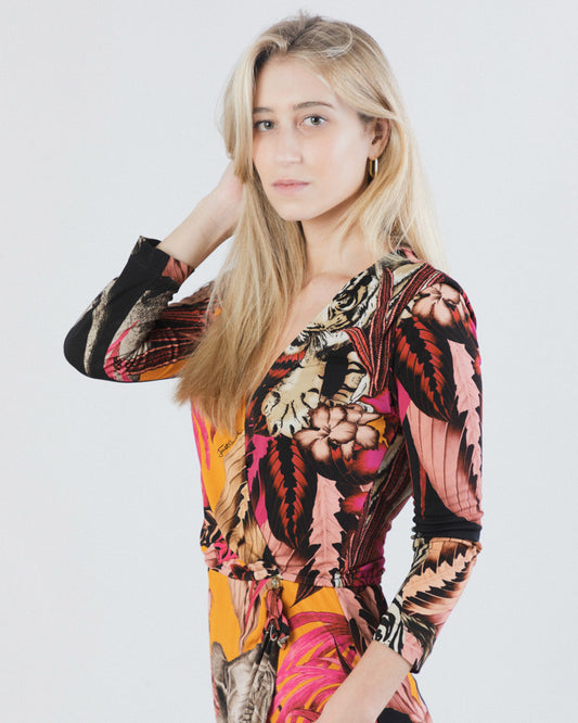 ROBERTO CAVALLI ORANGE AND PINK COCKTAIL DRESS