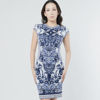 VESTIDO DE CÓCTEL BLANCO/AZUL DE ROBERTO CAVALLI
