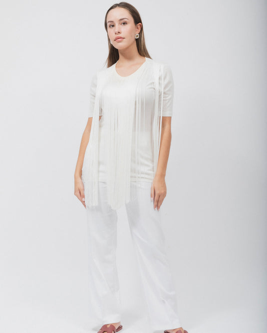 Camisa blanca con flecos de algodón de Stella McCartney