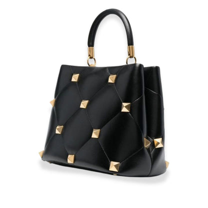 VALENTINO BLACK NAPPA LEATHER ROMAN STUD THE HANDLE BAG