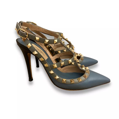 VALENTINO BLUE ROCKSTUD ANKLE STRAP PUMPS