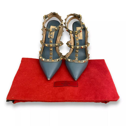 VALENTINO BLUE ROCKSTUD ANKLE STRAP PUMPS