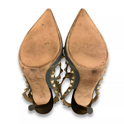 VALENTINO BLUE ROCKSTUD ANKLE STRAP PUMPS
