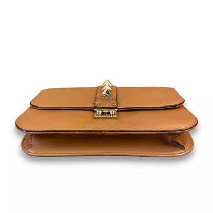 VALENTINO BROWN LEATHER GLAM LOCK BAG