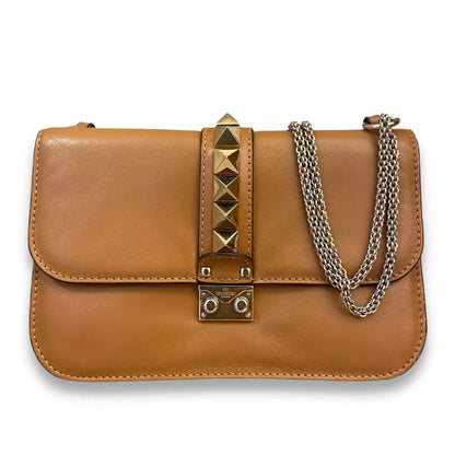 VALENTINO BROWN LEATHER GLAM LOCK BAG
